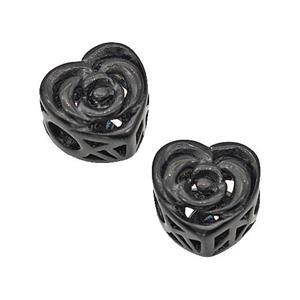 Stainless Steel Heart Beads Flower Hollow Large Hole Black Plated, approx 9-10mm, 4mm hole