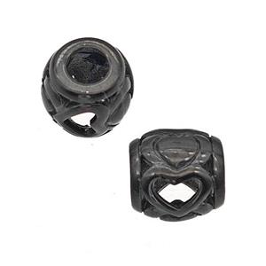 Stainless Steel Barrel Beads Heart Large Hole Hollow Black Plated, approx 9-10mm, 4mm hole