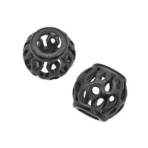 Stainless Steel Barrel Beads Large Hole Hollow Black Plated, approx 9-10mm, 4mm hole