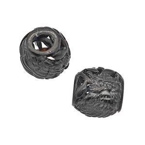 Stainless Steel Barrel Beads Owl Large Hole Hollow Black Plated, approx 9-10mm, 4mm hole