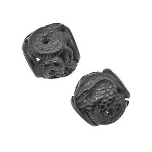 Stainless Steel Barrel Beads Dragon Large Hole Hollow Black Plated, approx 9-10mm, 4mm hole