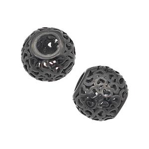 Stainless Steel Round Beads Heart Large Hole Hollow Black Plated, approx 9-10mm, 4mm hole