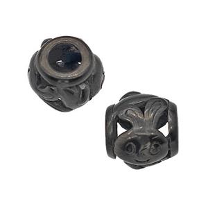 Stainless Steel Barrel Beads Rabbit Large Hole Hollow Black Plated, approx 9-10mm, 4mm hole