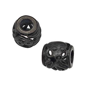 Stainless Steel Barrel Beads Octopus Large Hole Hollow Black Plated, approx 9-10mm, 4mm hole