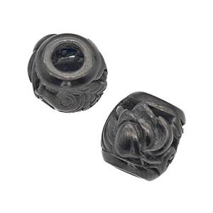 Stainless Steel Barrel Beads Flower Large Hole Hollow Black Plated, approx 9-10mm, 4mm hole