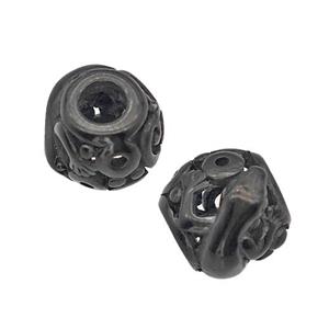 Stainless Steel Barrel Beads Cabrite Large Hole Hollow Black Plated, approx 9-10mm, 4mm hole