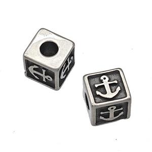 Stainless Steel Cube Beads Anchor Large Hole Antique Silver, approx 7x7mm, 3mm hole
