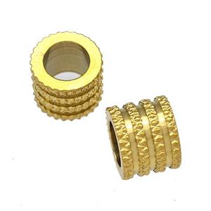 Stainless Steel Tube Beads Large Hole Gold Plated, approx 8-10mm, 6mm hole