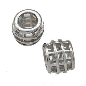 Raw Stainless Steel Barrel Beads Hollow Large Hole, approx 10-12.5mm, 7mm hole