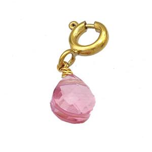 Pink Crystal Glass Teardrop With Stainless Steel Clasp Gold Plated, approx 6mm, 6mm