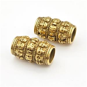 Stainless Steel Tube Beads Hollow Large Hole Skull Gold Plated, approx 14-23mm, 8mm hole