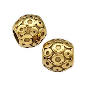 Stainless Steel Barrel Beads Large Hole Gold Plated, approx 10-11mm, 5mm hole