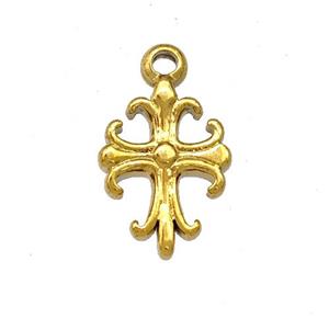 Stainless Steel Cross Pendant Fleur Delis Gold Plated, approx 9-12mm