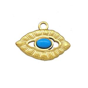 Stainless Steel Eye Pendant Pave Blue Synthetic Turquoise Gold Plated, approx 13-23mm