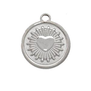 Raw Stainless Steel Heart Pendant Circle, approx 19mm