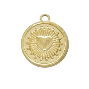 Stainless Steel Heart Pendant Circle Gold Plated, approx 19mm