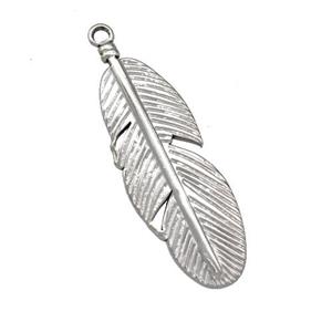Raw Stainless Steel Feather Pendant, approx 12-36mm