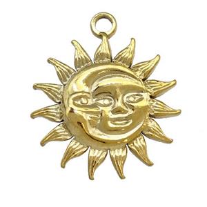 Stainless Steel Sun Moon Pendant Gold Plated, approx 35mm