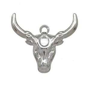 Raw Stainless Steel Bull Head Pendant Cow, approx 22-25mm