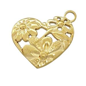 Stainless Steel Heart Pendant Flower Gold Plated, approx 20-24mm