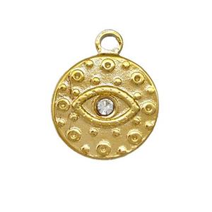 Stainless Steel Eye Pendant Pave Rhinestone Circle Gold Plated, approx 15mm