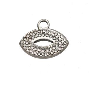 Raw Stainless Steel Lips Pendant Pave Rhinestone, approx 9-15mm