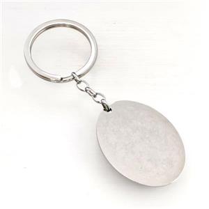 Raw Stainless Steel Key Chain Oval Pendant, approx 30-40mm, 32mm