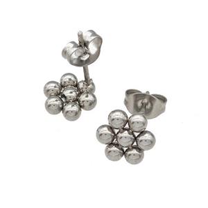 Raw Stainless Steel Flower Stud Earrings, approx 9mm