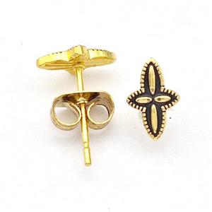 Stainless Steel Compass Stud Earring Black Enamel Gold Plated, approx 5.5-8mm