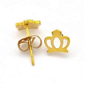 Stainless Steel Crown Stud Earring White Enamel Gold Plated, approx 6-7mm
