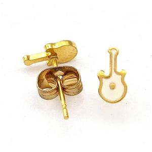 Stainless Steel Guitar Stud Earring White Enamel Gold Plated, approx 4-8mm