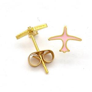 Stainless Steel earring studs Gold Plated, approx 6.5-8mm