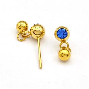 Stainless Steel Stud Earring Pave Rhinestone Gold Plated, approx 4mm