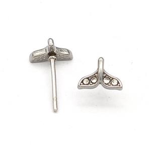 Raw Stainless Steel Stud Earring Pave Rhinestone Shark-tail, approx 5.5-7.5mm