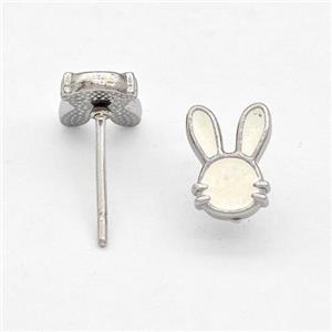Raw Stainless Steel Rabbit Stud Earring White Enamel, approx 6-9mm