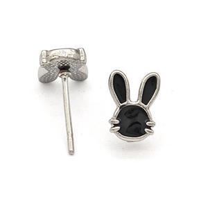 Raw Stainless Steel Rabbit Stud Earring Black Enamel, approx 6-9mm