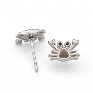 Raw Stainless Steel Crab Stud Earring Gray Enamel, approx 7-9mm