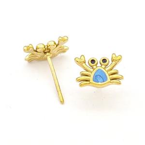 Stainless Steel Crab Stud Earring Blue Enamel Gold Plated, approx 5-6.5mm