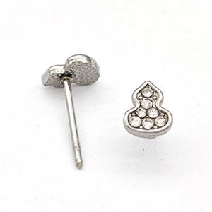 Raw Stainless Steel Gourd Stud Earring Pave Rhinestone, approx 5-6.5mm