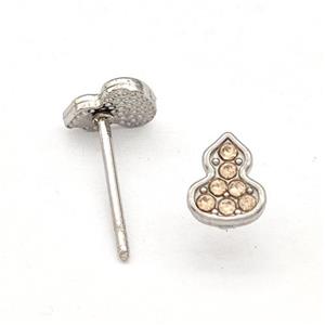 Raw Stainless Steel Gourd Stud Earring Pave Rhinestone, approx 5-6.5mm