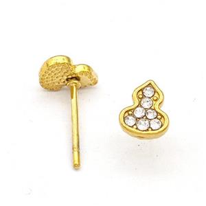 Stainless Steel Gourd Stud Earring Pave Rhinestone Gold Plated, approx 5-6.5mm