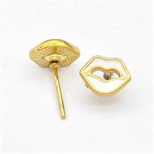 Stainless Steel Lip Stud Earring White Enamel Gold Plated, approx 7-8mm