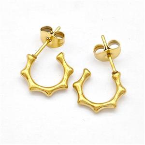 Stainless Steel Studs Earrings Bamboo Gold Plated, approx 12mm