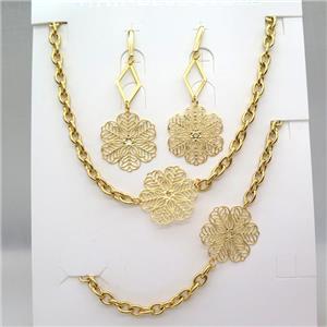 stainless steel necklace, bracelet and earring, gold plated, approx 30mm dia