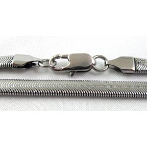 Stainless Steel herringbone Necklace, snake, platinum plated, 6mm wide, approx 53cm length