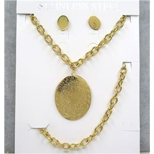 stainless steel necklace and earring, bracelet, gold plated, approx 8-50mm, 42cm length, 20cm length