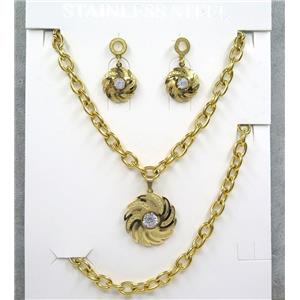 stainless steel necklace and earrings, bracelet, gold plated, approx 8-30mm, 42cm length, 20cm length