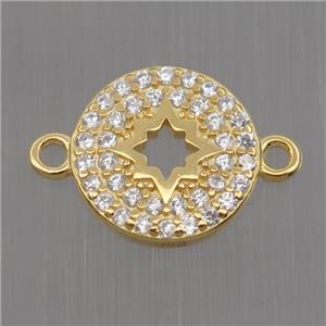 Sterling Silver circle connector paved zircon, gold plated, approx 9mm dia
