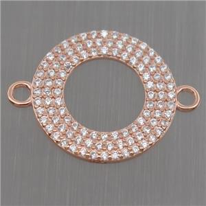 Sterling Silver donut connector paved zircon, rose gold, approx 17mm dia