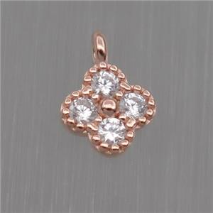 Sterling Silver clover pendant paved zircon, rose gold, approx 6mm dia